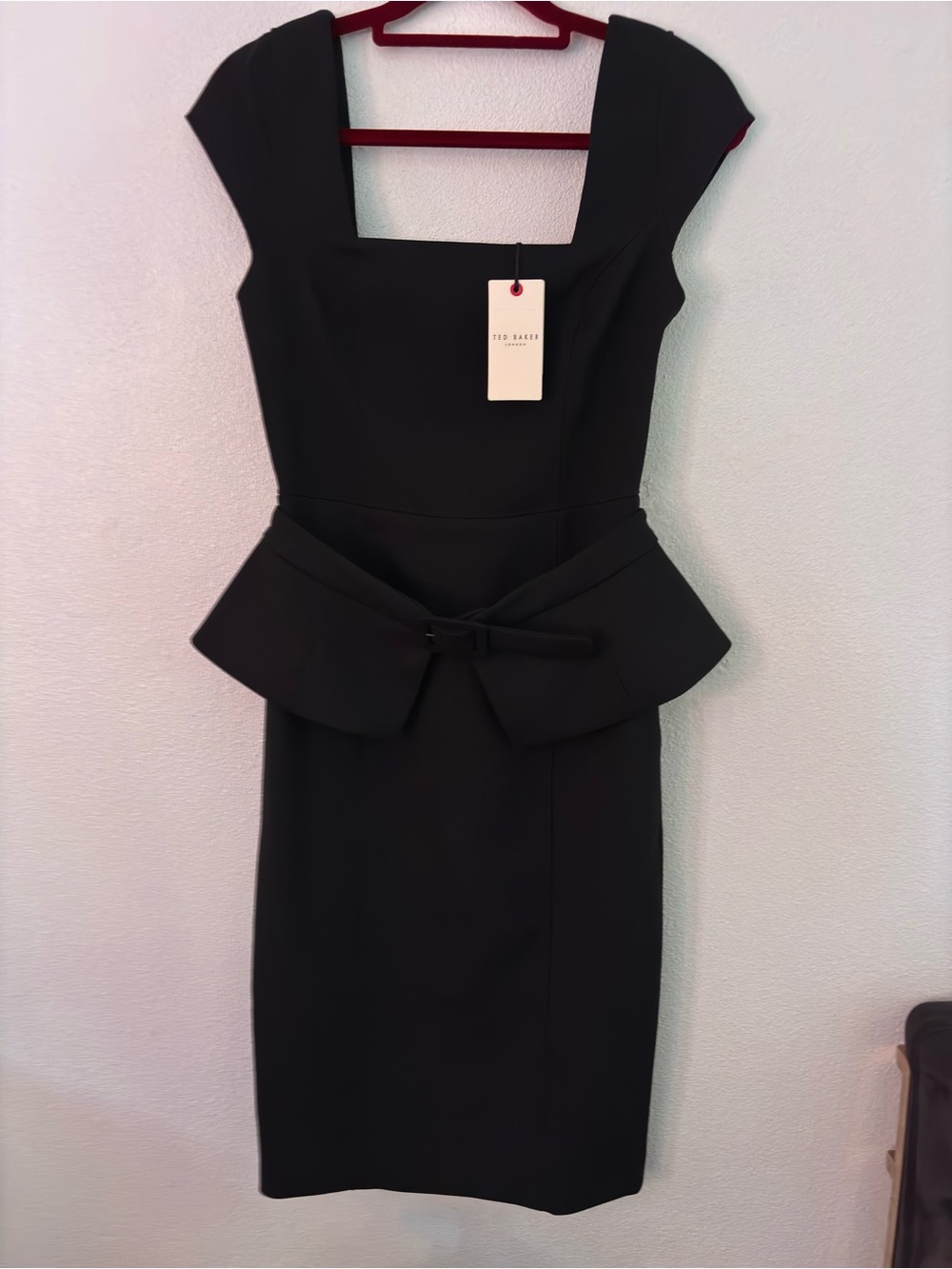Ted Baker Black Peplum Midi Dress with Square Neckline